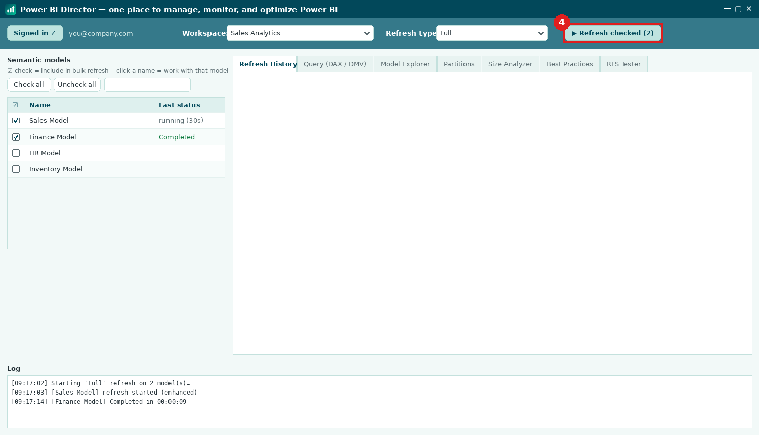 Step: the bulk refresh button and live per-model status